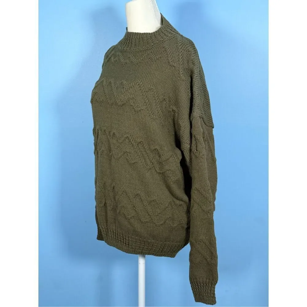 Vintage Jantzen Fisherman Cable Knit Mock Neck Sweater Womens XL Olive‎ 70s